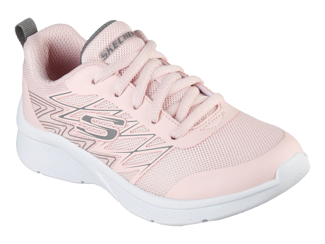 Tenis deportivos Skechers para niña en color rosa con suela blanca.