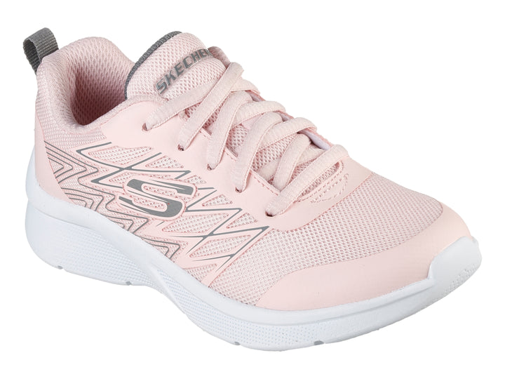 Tenis deportivos Skechers para niña en color rosa con suela blanca.