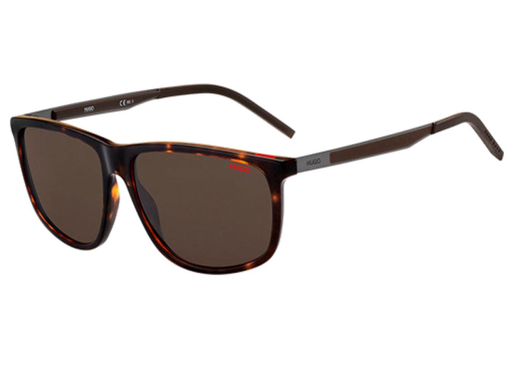 Lentes de sol Hugo Boss unisex con montura cuadrada en color marrón carey y micas oscuras.