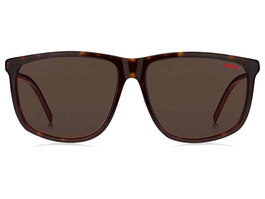 Lentes de sol Hugo Boss unisex con montura cuadrada en color marrón carey y micas oscuras.