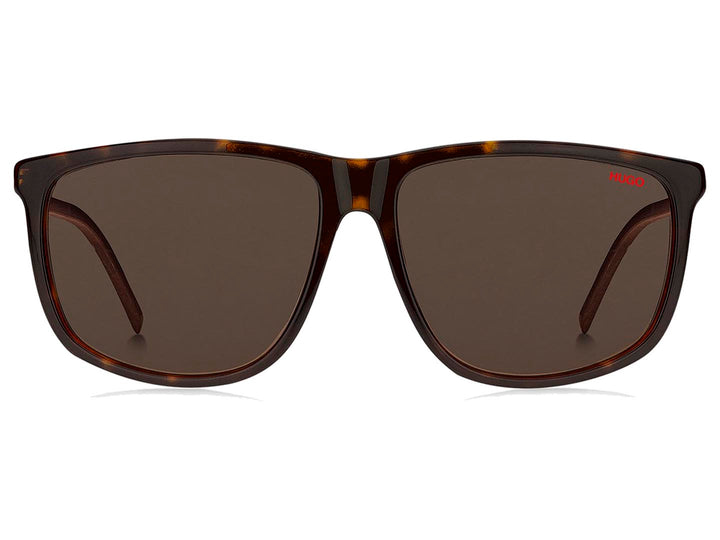 Lentes de sol Hugo Boss unisex con montura cuadrada en color marrón carey y micas oscuras.