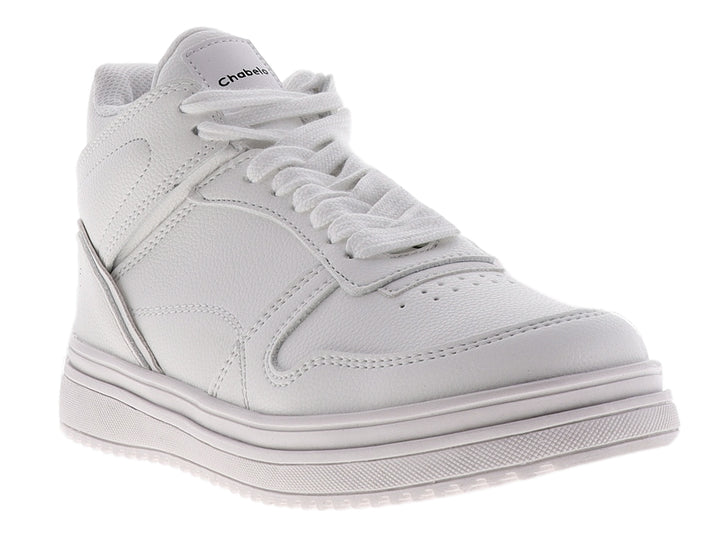 Tenis blancos para niño marca Chabelo con cordones y suela gruesa.
