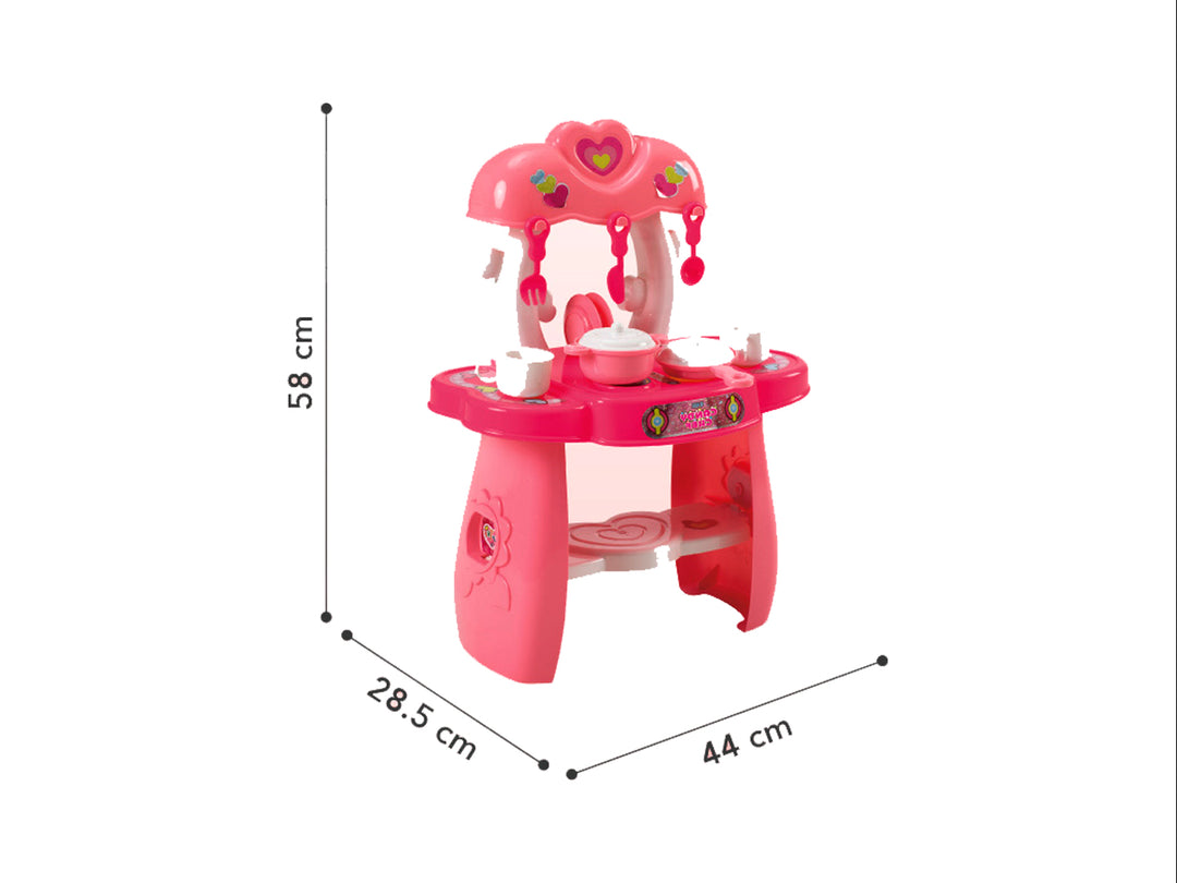 Niña jugando con set de cocina de juguete rosa Candy Chef de My Toy