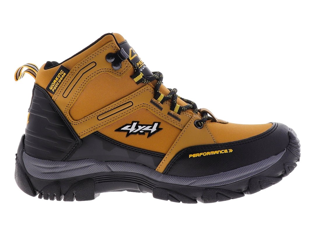 Zapato deportivo tipo botín marca 4X4 en colores cosecha y negro con suela robusta.