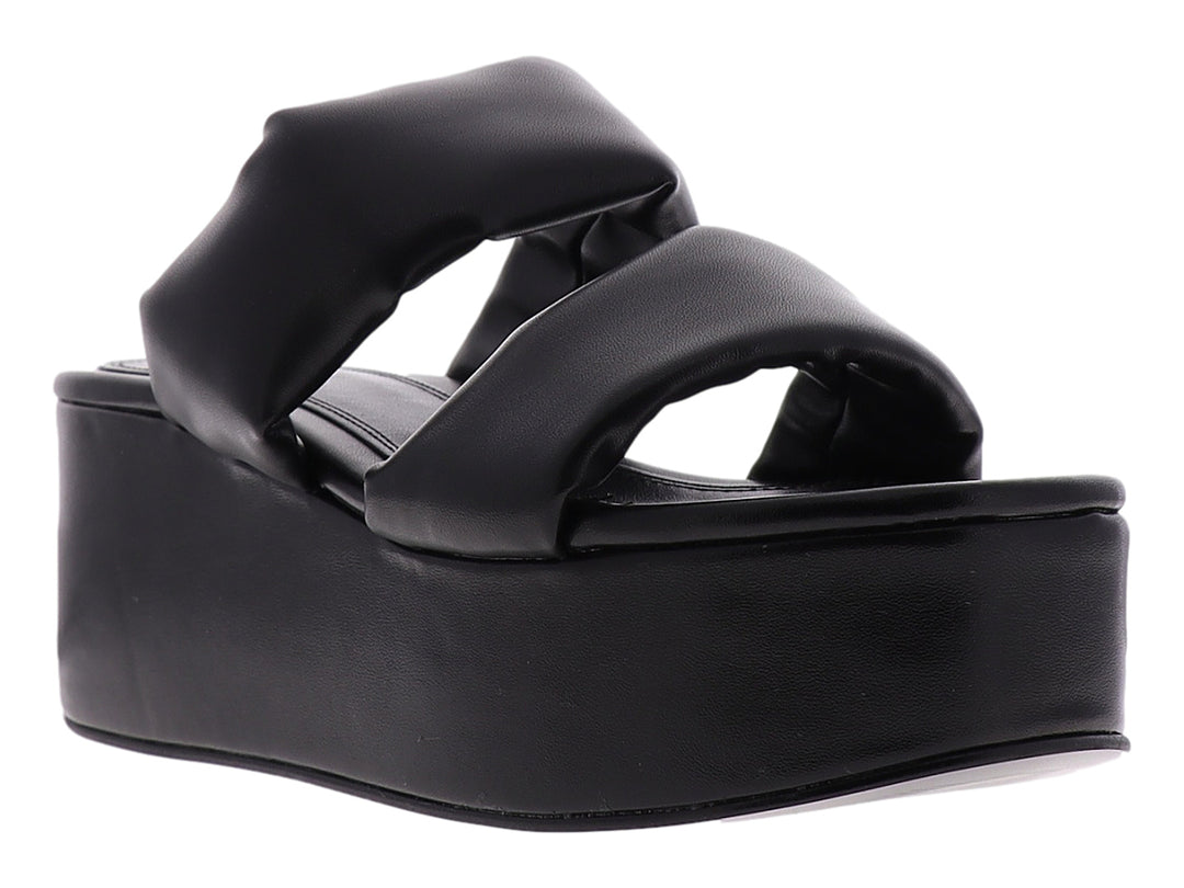 Sandalias negras de plataforma con correas anchas y acolchadas.