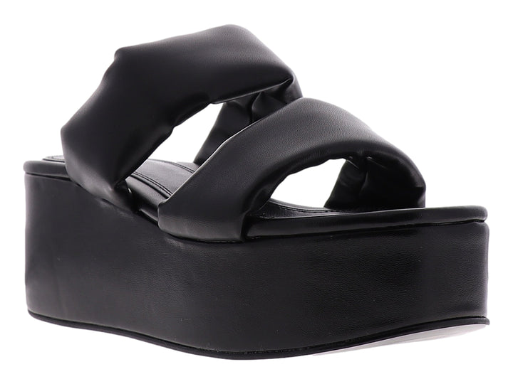 Sandalias negras de plataforma con correas anchas y acolchadas.