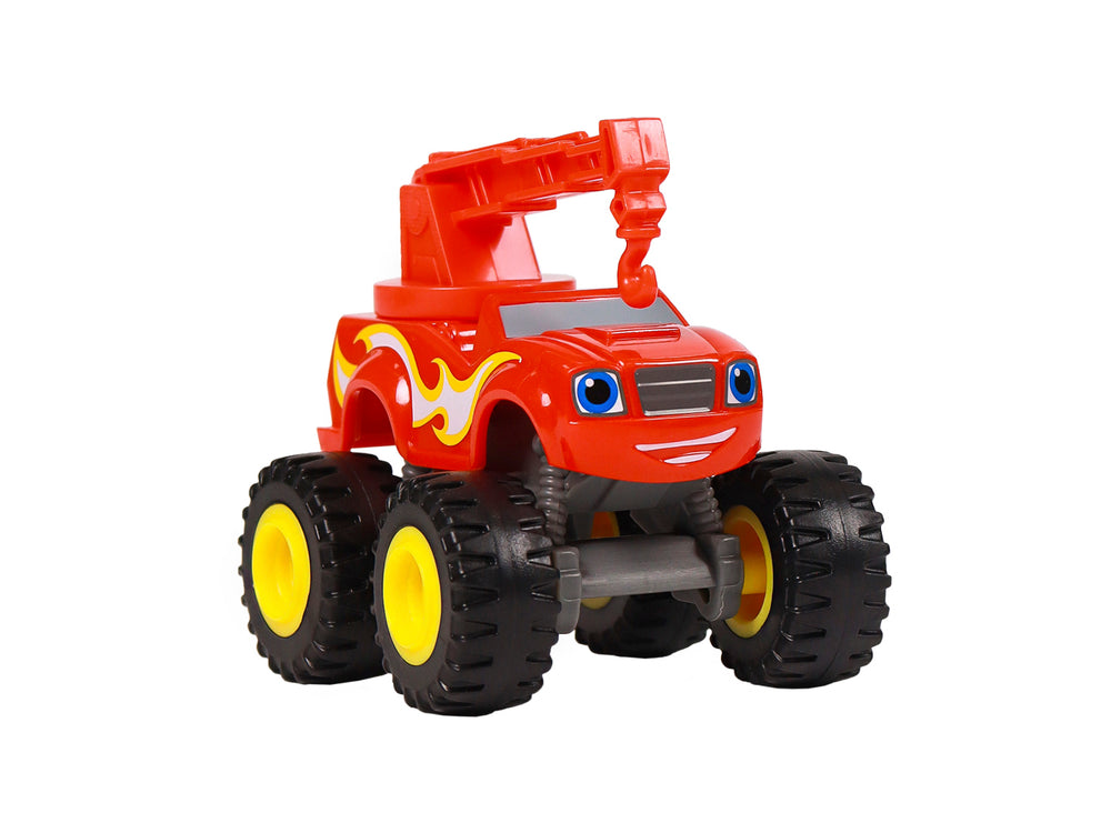 Vehículo de juguete Construction Blaze rojo con grúa, en empaque original de Fisher-Price.