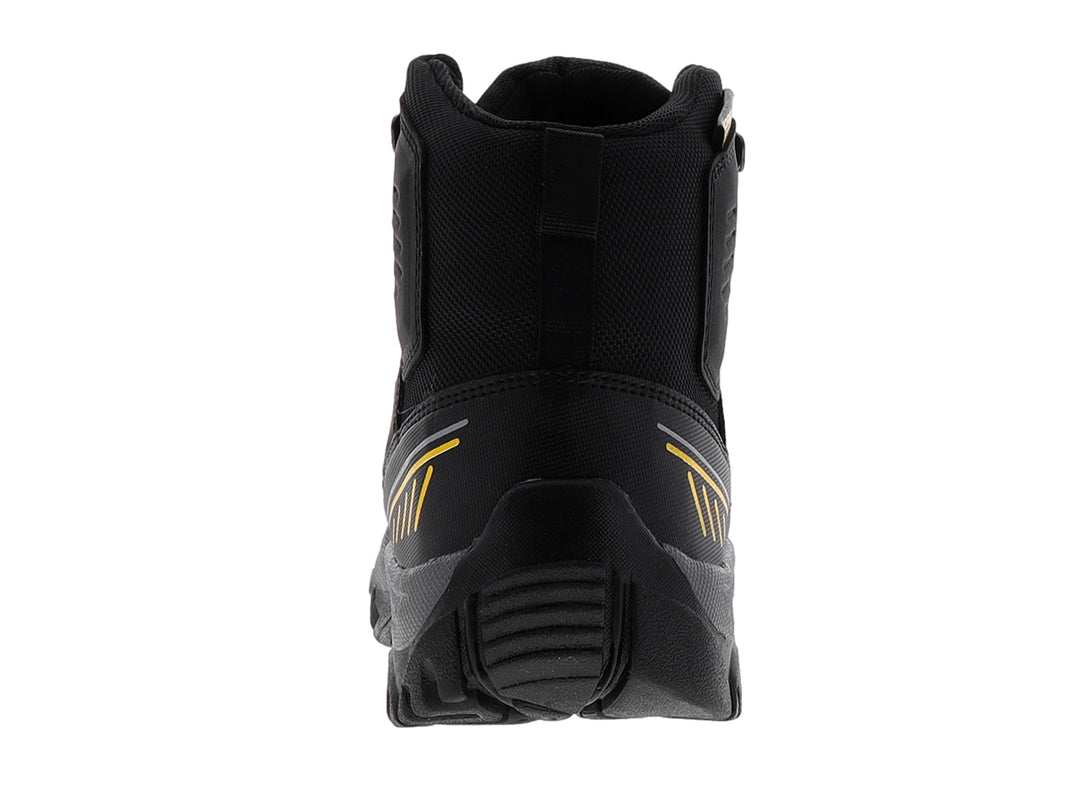 Bota deportiva 4X4 en color negro con detalles en amarillo y gris, diseño resistente para actividades al aire libre.
