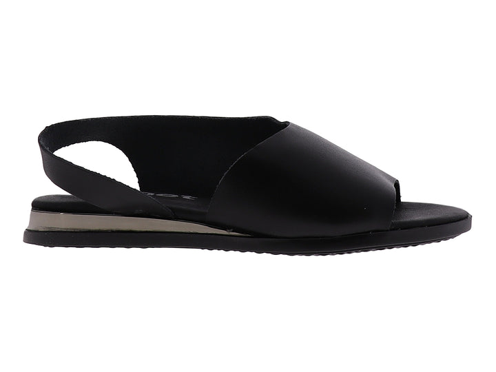 Sandalia plana color negro para mujer con diseño minimalista y tira trasera.