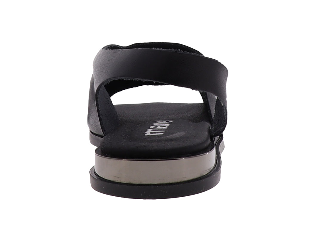 Sandalia plana color negro para mujer con diseño minimalista y tira trasera.