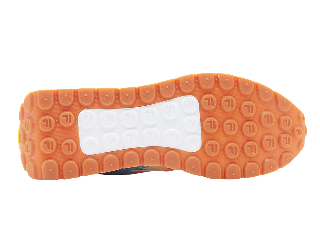 Tenis FILA Sandenal para hombre en colores naranja, azul y amarillo con suela gruesa.