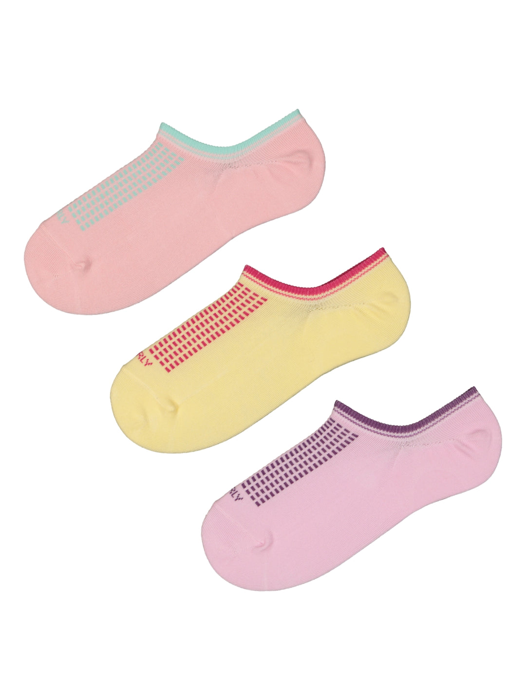 Set de tres calcetines cortos deportivos Charly en colores rosa, amarillo y rosa claro.