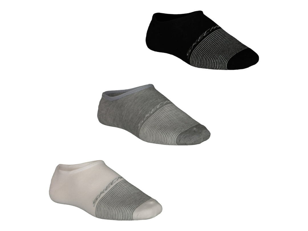 Set de tres calcetines deportivos Skechers en colores blanco, gris y negro.