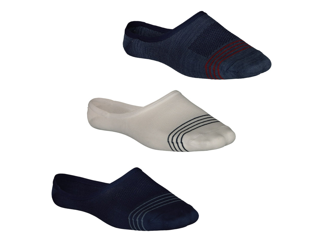 Set de tres calcetines liner Skechers en colores marino y blanco con detalles de rayas.