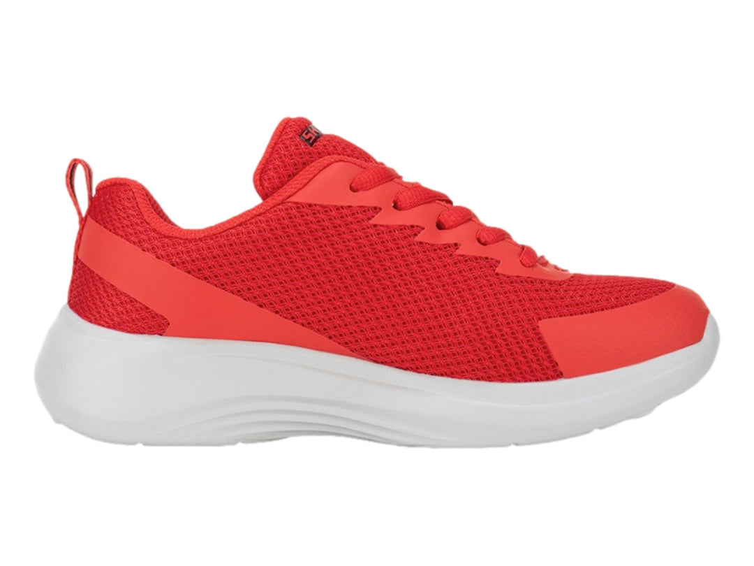 Tenis deportivos Skechers para niño en color rojo con suela blanca.