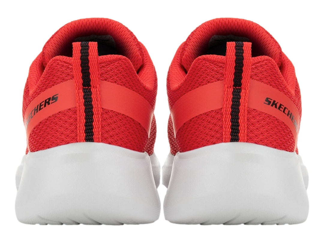 Tenis deportivos Skechers para niño en color rojo con suela blanca.