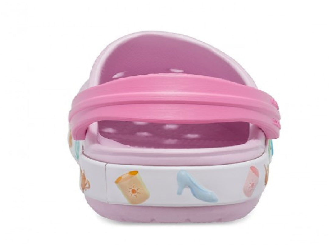 Zuecos Crocs color rosa con diseños de Princesas Disney para niña.