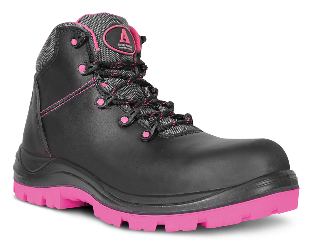 Botas de seguridad Armada en color negro con suela rosa para mujer