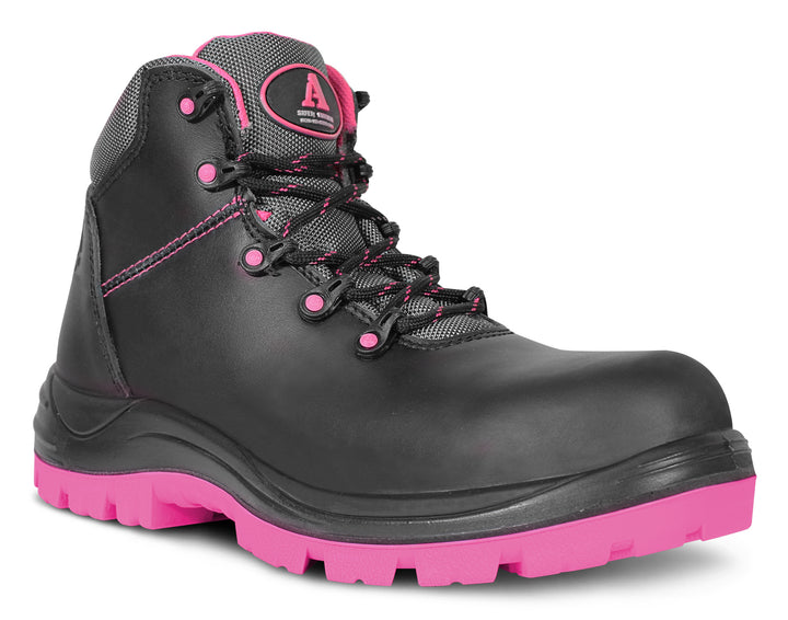 Botas de seguridad Armada en color negro con suela rosa para mujer