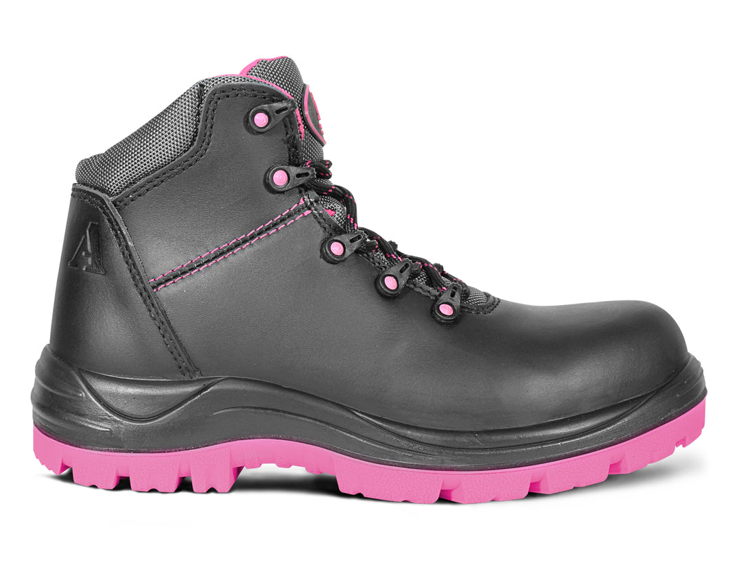 Botas de seguridad Armada en color negro con suela rosa para mujer