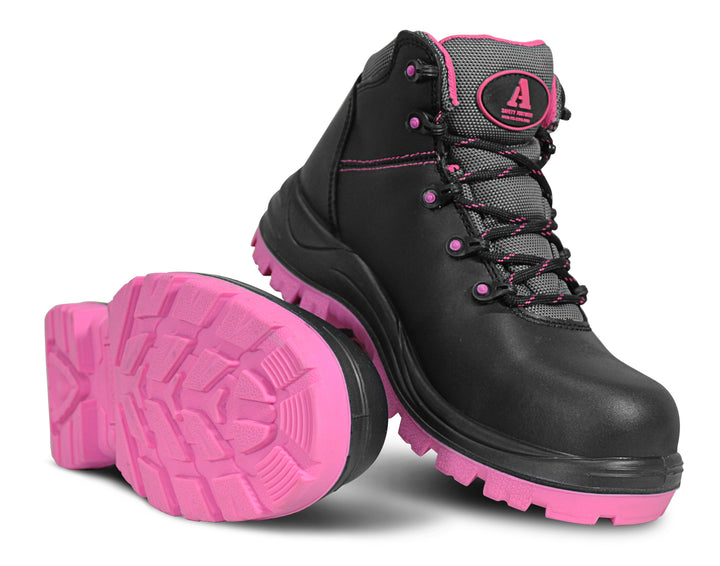 Botas de seguridad Armada en color negro con suela rosa para mujer