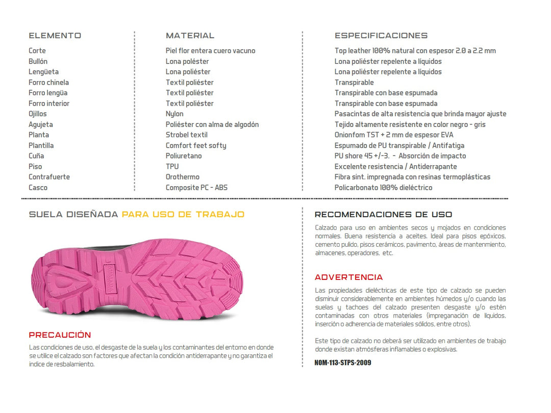 Botas de seguridad Armada en color negro con suela rosa para mujer