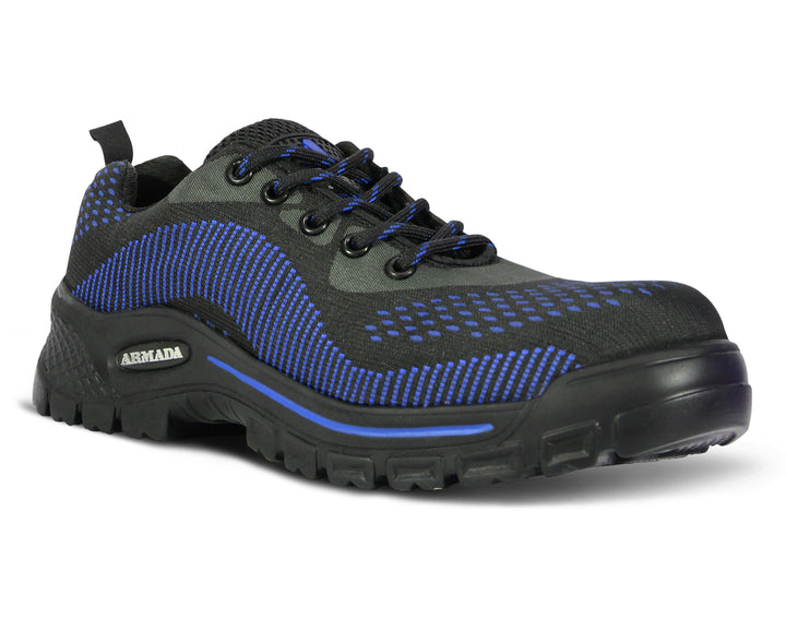 Tenis deportivos ARMADA color negro con rayas azules y suela robusta para hombre.