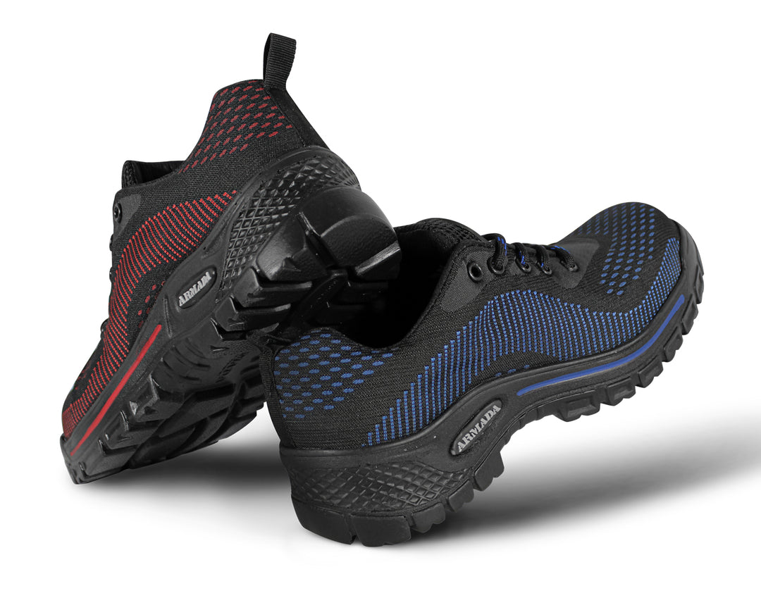 Tenis deportivos ARMADA color negro con rayas azules y suela robusta para hombre.