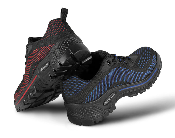 Tenis deportivos ARMADA color negro con rayas azules y suela robusta para hombre.