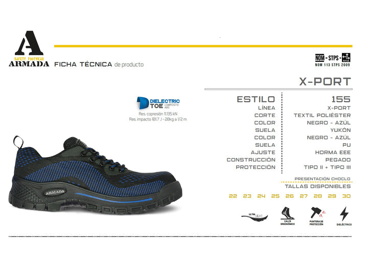Tenis deportivos ARMADA color negro con rayas azules y suela robusta para hombre.