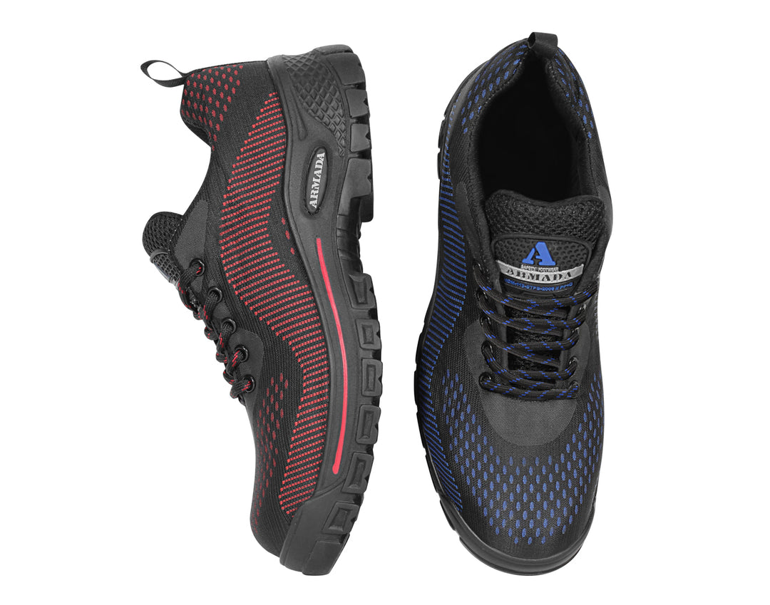 Tenis deportivos Armada color negro con detalles en rojo y suela robusta.