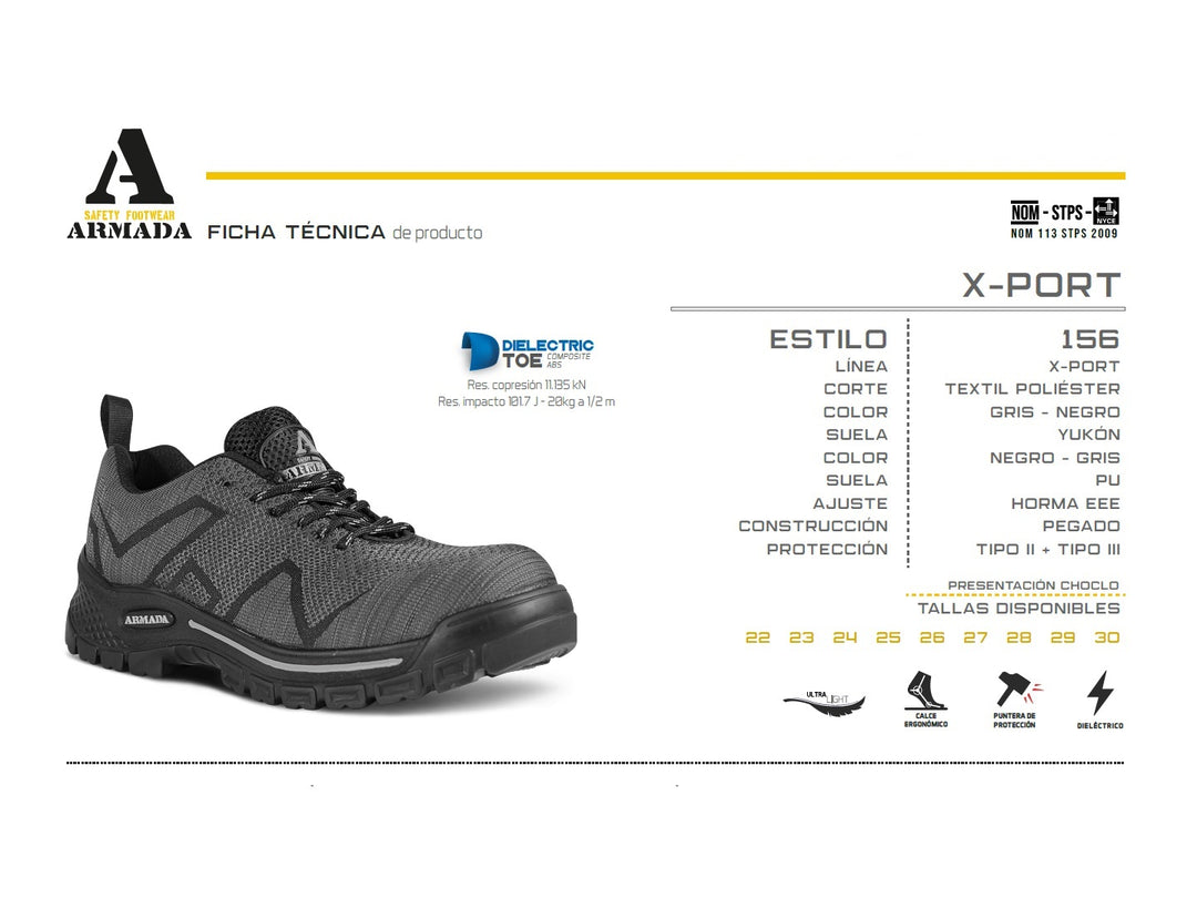 Tenis Armada 156 para hombre en color gris y negro con suela robusta y tejido transpirable.