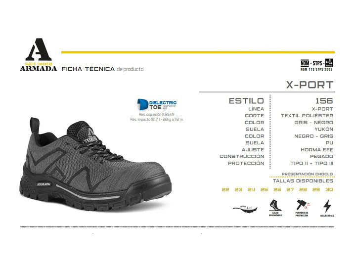 Tenis Armada 156 para hombre en color gris y negro con suela robusta y tejido transpirable.