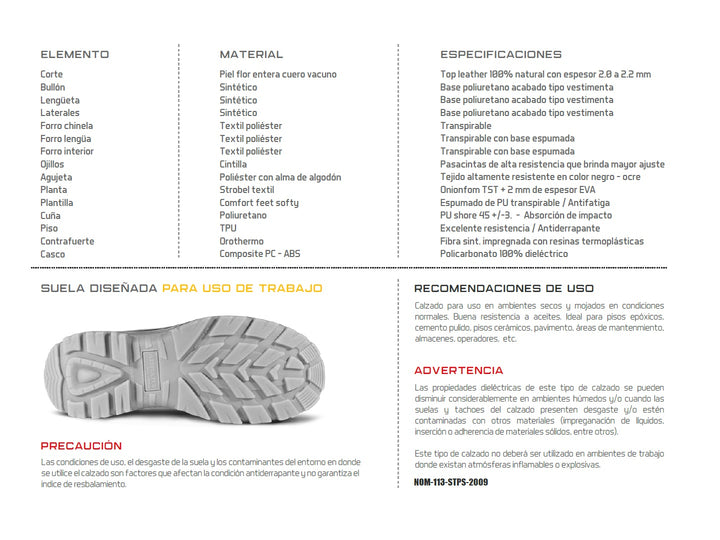 Bota de seguridad ARMADA color terracota con suela gris y negra para hombre.