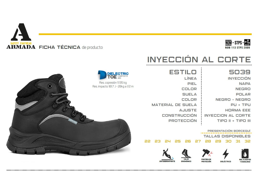 Bota de seguridad color negro marca Armada para hombre con suela robusta y cordones.