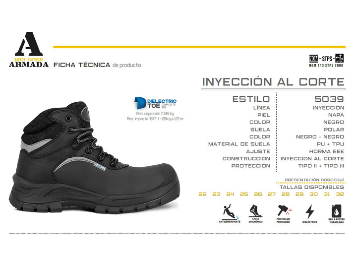 Bota de seguridad color negro marca Armada para hombre con suela robusta y cordones.