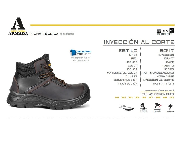 Botas de seguridad ARMADA color café para hombre con punta reforzada y suela robusta.
