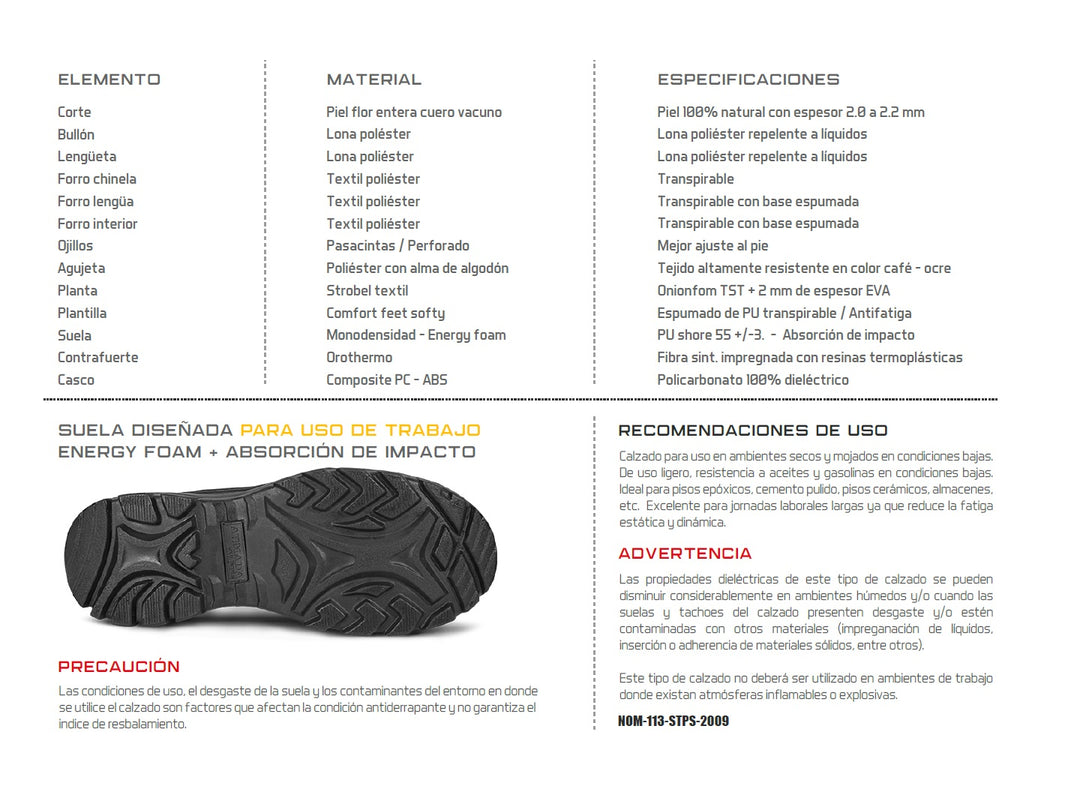 Botas de seguridad ARMADA color café para hombre con punta reforzada y suela robusta.