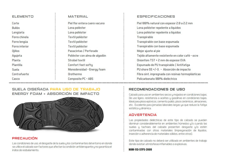 Botas de seguridad ARMADA color café para hombre con punta reforzada y suela robusta.