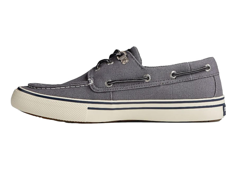 Zapato casual Sperry color gris con suela blanca y detalles en azul marino, estilo náutico.