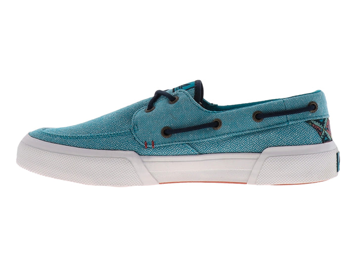 Zapato casual Sperry Soletide en color azul con textura, cordones oscuros y suela blanca.