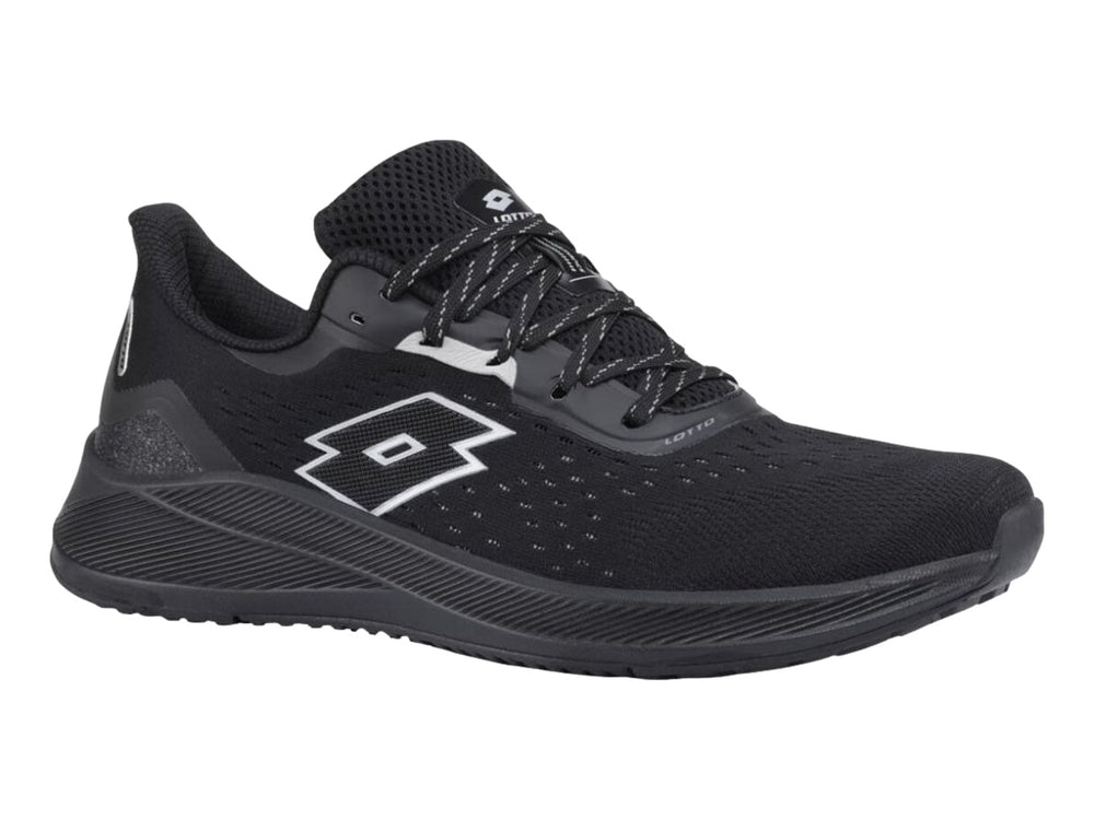 Tenis deportivos Lotto color negro con logotipo blanco en el lateral.