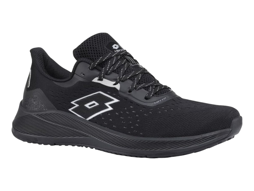Tenis deportivos Lotto color negro con logotipo blanco en el lateral.