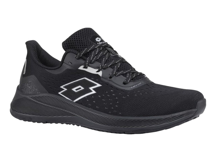 Tenis deportivos Lotto color negro con logotipo blanco en el lateral.