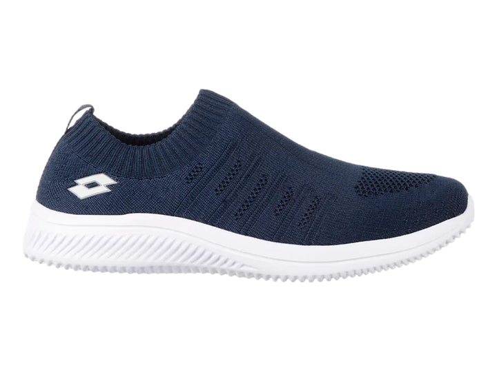 Tenis deportivos Lotto modelo Mila en color azul marino con suela blanca, diseño slip-on sin cordones.