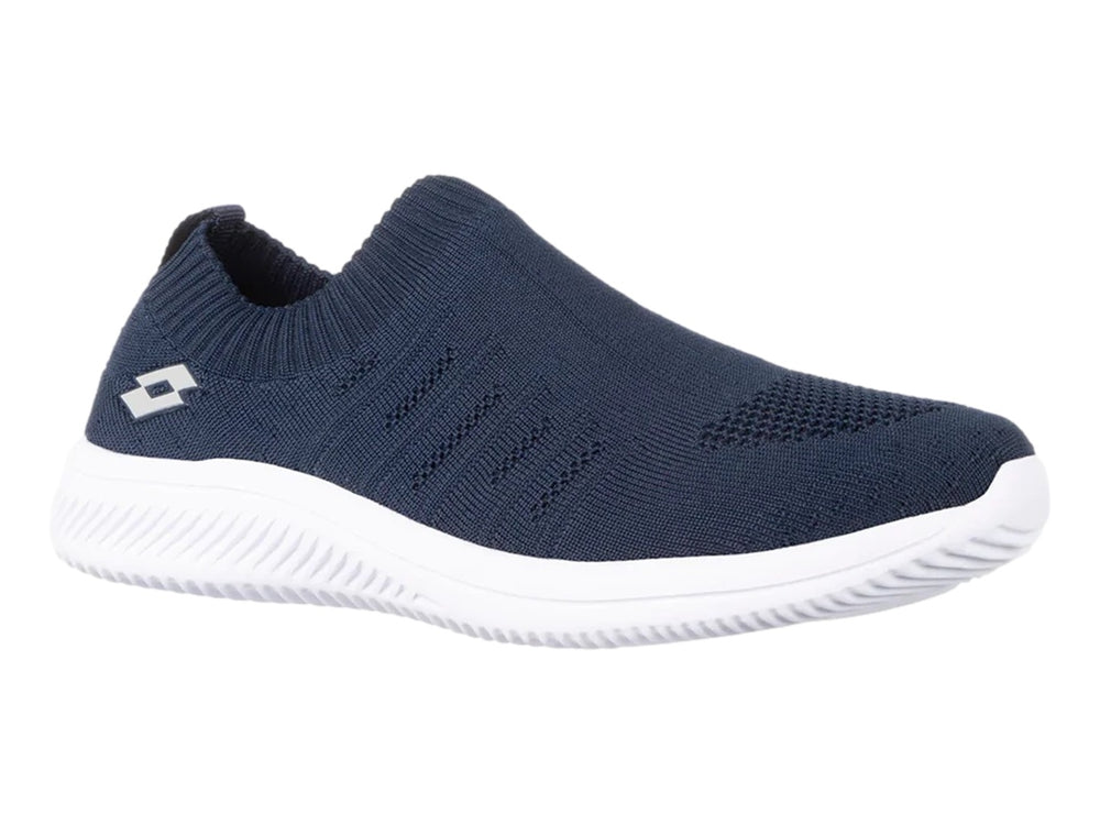 Tenis deportivos Lotto modelo Mila en color azul marino con suela blanca, diseño slip-on sin cordones.