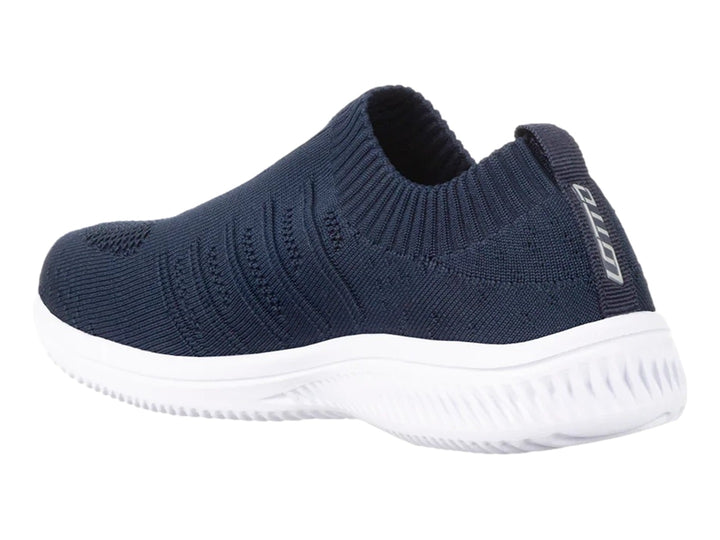 Tenis deportivos Lotto modelo Mila en color azul marino con suela blanca, diseño slip-on sin cordones.