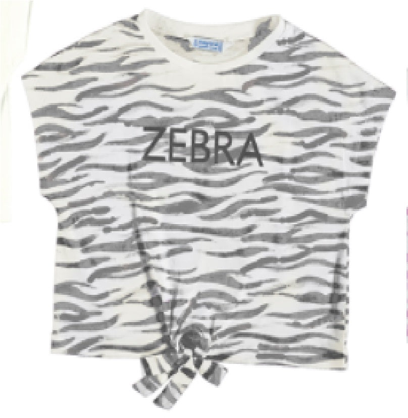 Camiseta para niña con estampado de cebra en blanco y negro, texto &