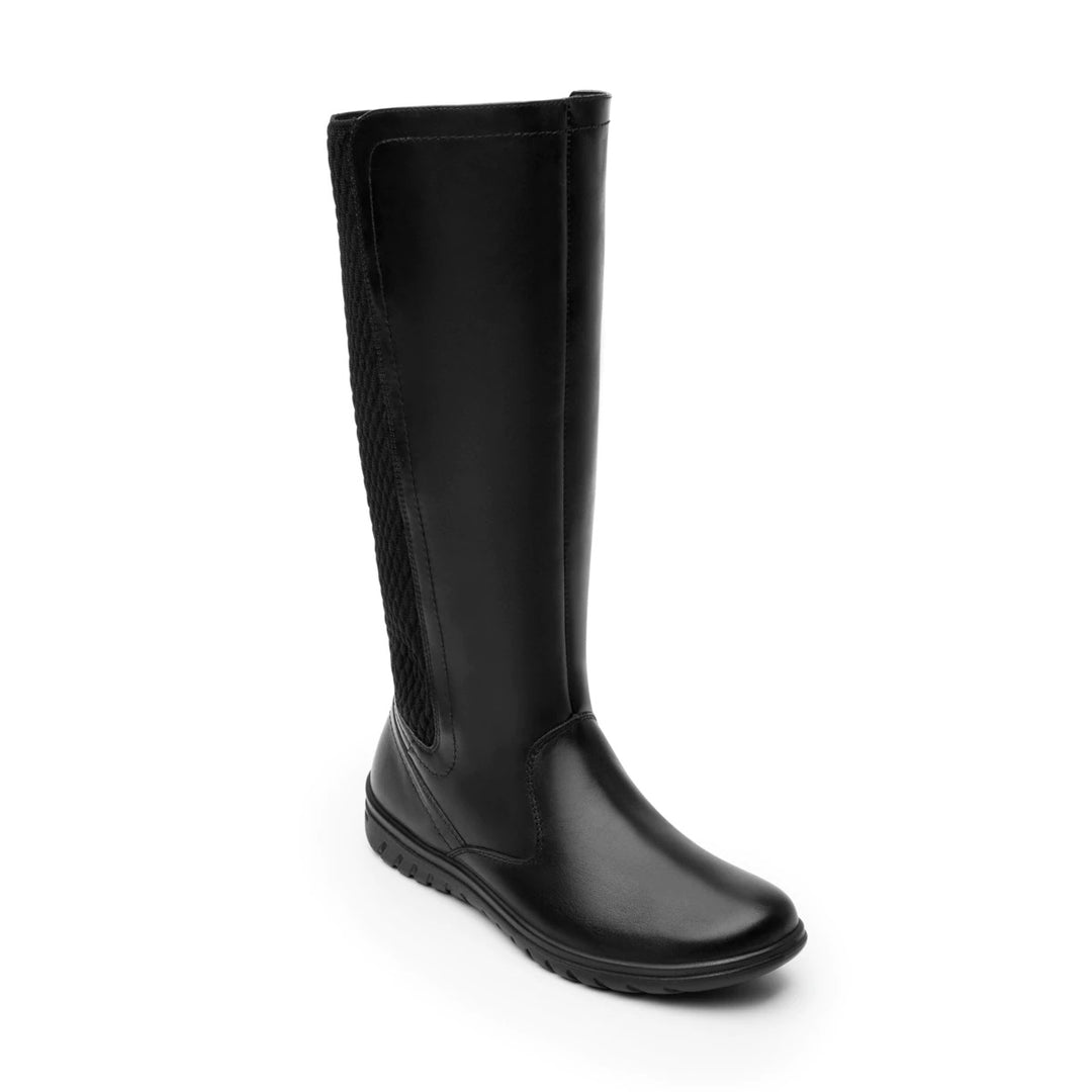 Bota alta de color negro para mujer, marca Flexi, con acabado liso y diseño casual.