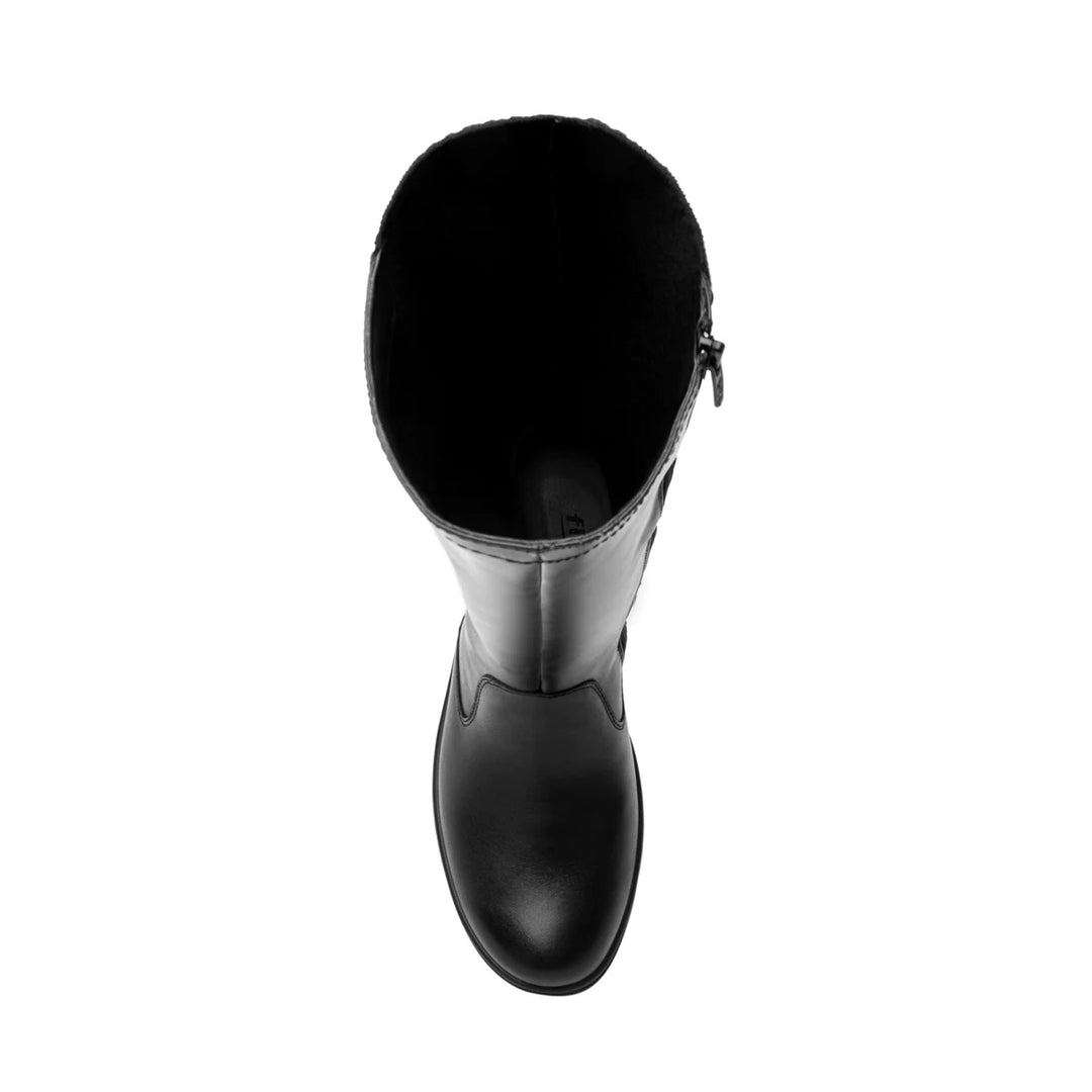 Bota alta de color negro para mujer, marca Flexi, con acabado liso y diseño casual.